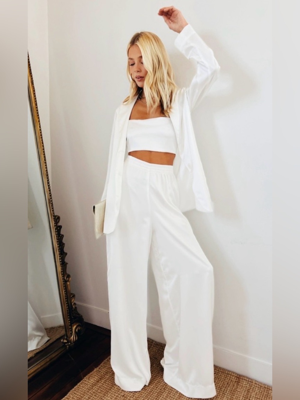 SHOW ME YOUR MUMU Irwin Ivory Satin Wide Leg Pants XL NWT